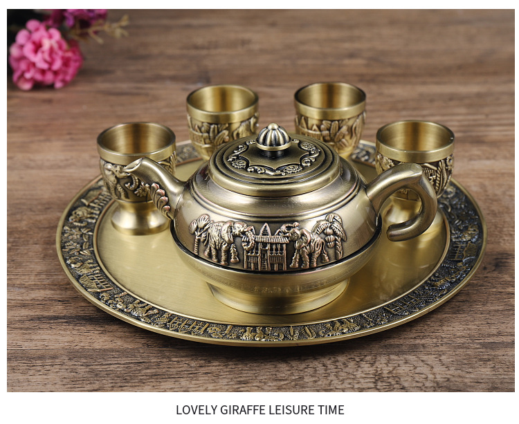 欧式复古青铜大象茶具6件套，摆件礼品